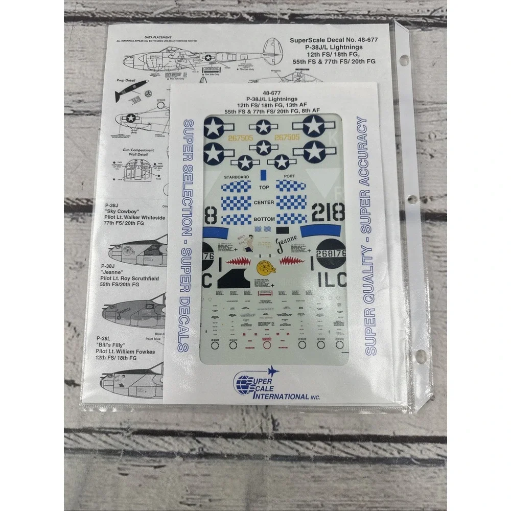 SUPER SCALE 1/48 P-38J/L LIGHTNINGS DECALS 48-677 New